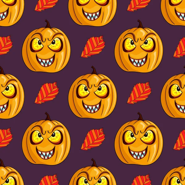 Patrón sin costuras con el vector de calabaza de Halloween de miedo — Vector de stock