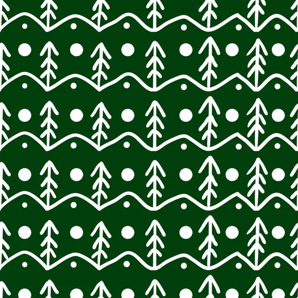 Nahtloses Muster mit Doodle-Vektor Neujahrsbaum — Stockvektor
