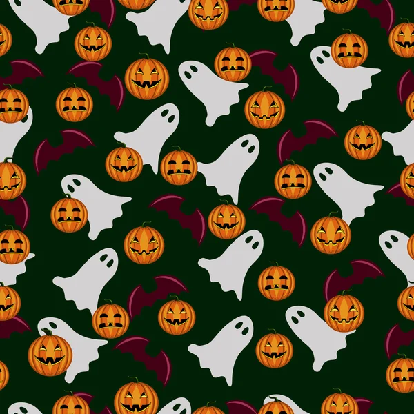 Patrón sin costura fantasma y calabaza Halloween — Archivo Imágenes Vectoriales