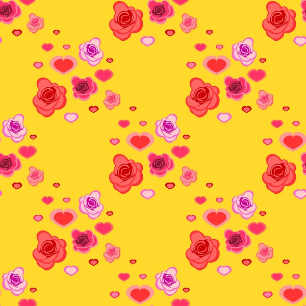 Seamless pattern with roses and hearts — Stock Vector