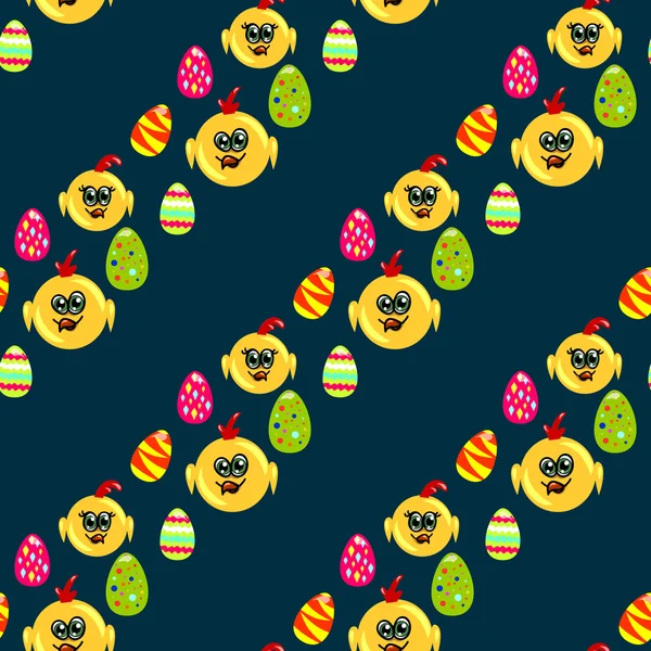 复活节无缝模式用鸡蛋和小鸡 — 图库矢量图片
