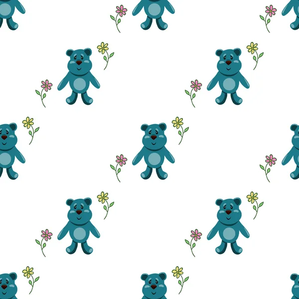 Naadloze patroon met blauwe teddy bears — Stockvector