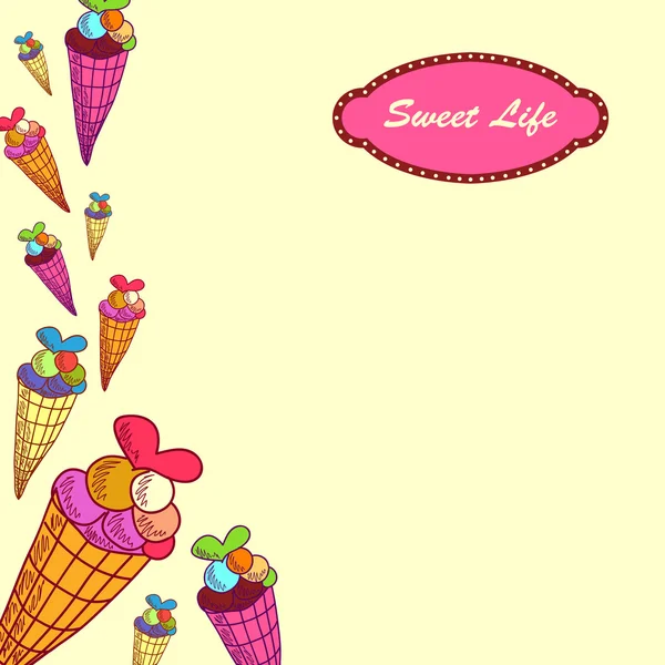 A vector illustration with sweets and the text "Sweet life" — Stock Vector