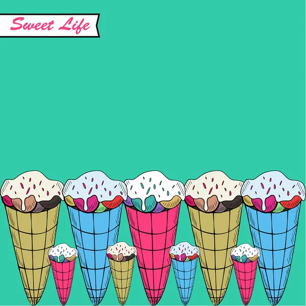 Una ilustración vectorial con dulces y el texto "Sweet life " — Archivo Imágenes Vectoriales