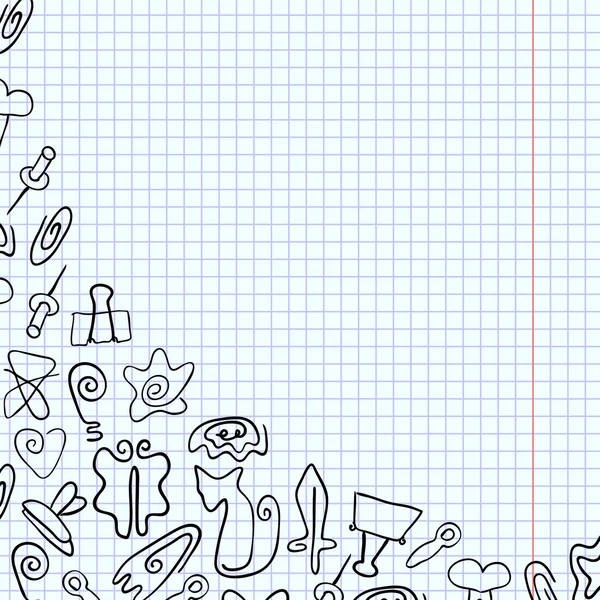 Doodle graffette di varie forme disegnate su un taccuino della scuola — Vettoriale Stock