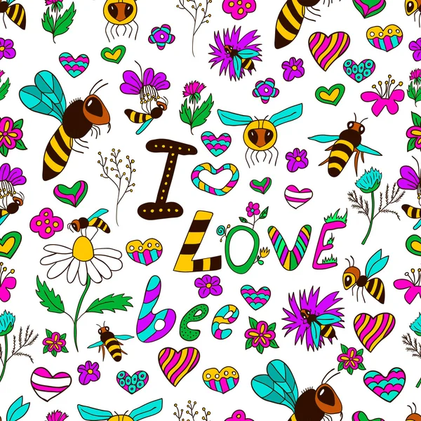 Dikişsiz desen arı seviyorum — Stok Vektör