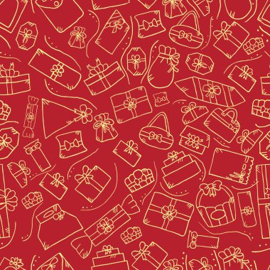 Doodle hediye kutu kırmızı arka plan ile Seamless Modeli