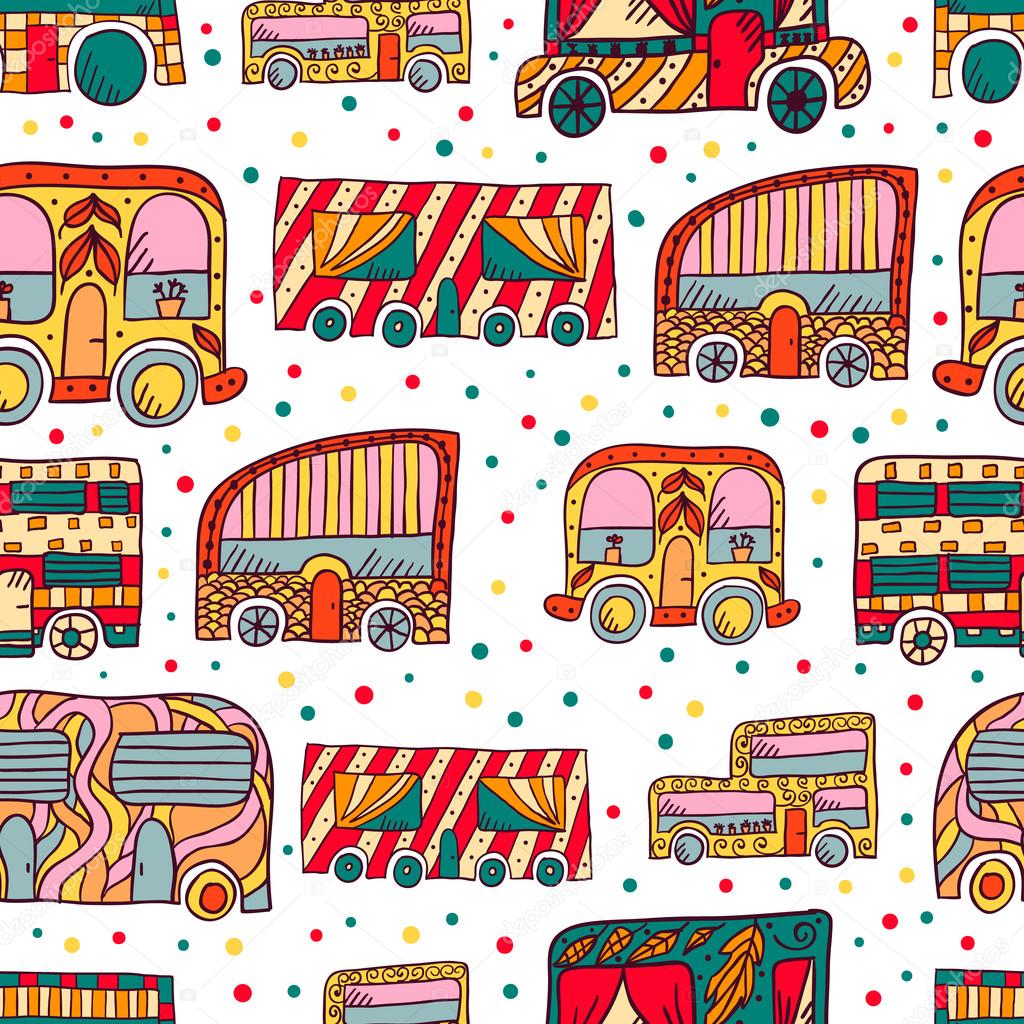 Seamless pattern with doodle recreational vechicles
