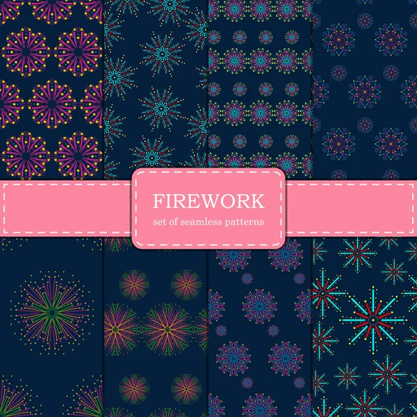 Set of seamless patterns with firework — Stock Vector