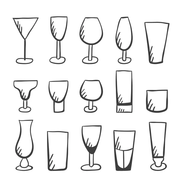Doodle vektör stemware kümesi