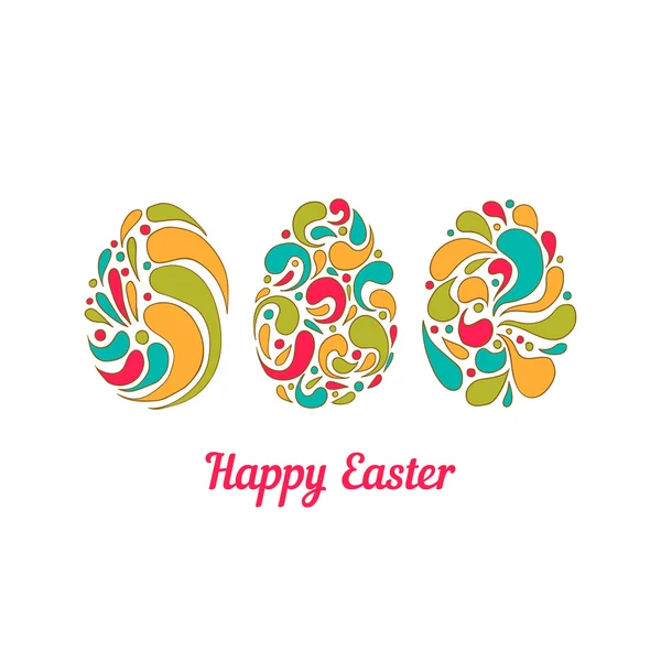 Carte de voeux avec doodle oeufs de Pâques pleine couleur — Image vectorielle