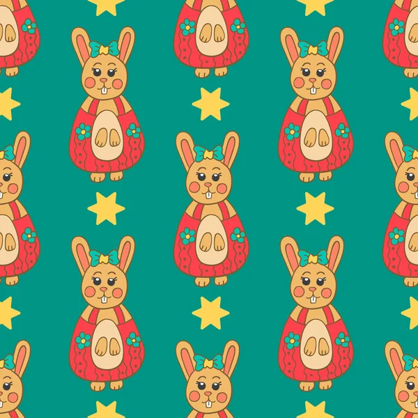 Seamless pattern with Easter bunny-5 — Stockvector