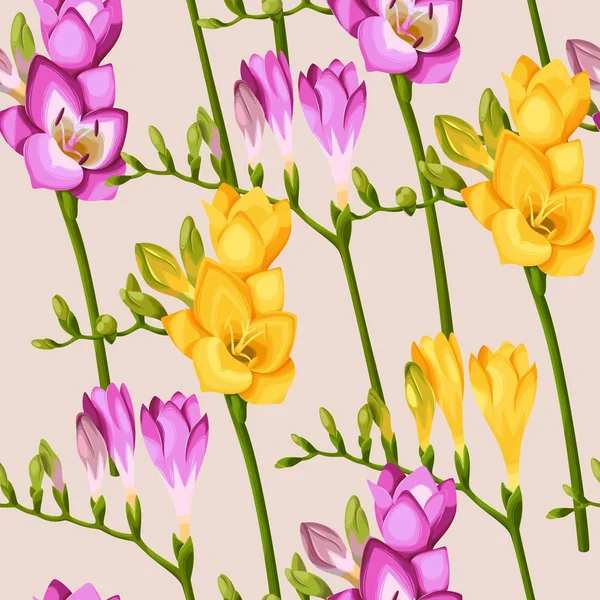 Freesia ramitas vector fondo sin costuras — Vector de stock