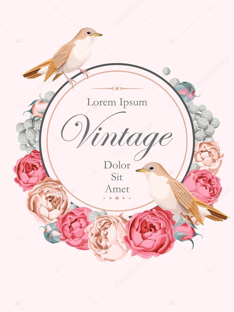 Beautiful vintage vector card with nightingales