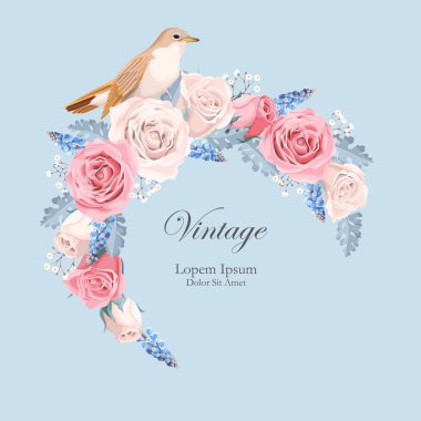 Bülbül ile güzel vintage vektör kartı