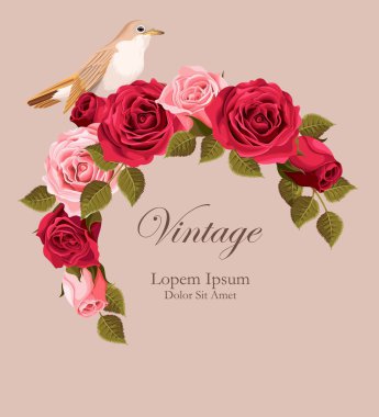 Bülbül ile güzel vintage vektör kartı