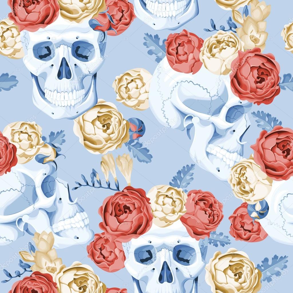 Skulls and roses seamless