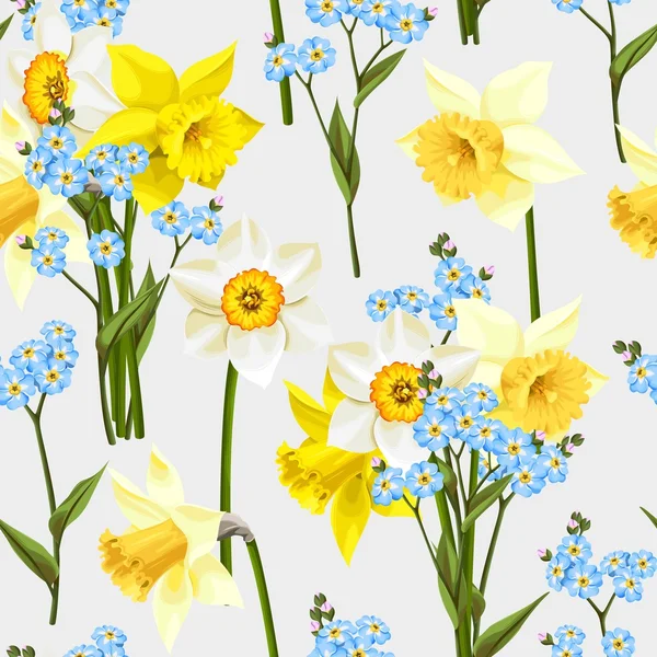 Forget me not and daffodil seamless — Stock Vector