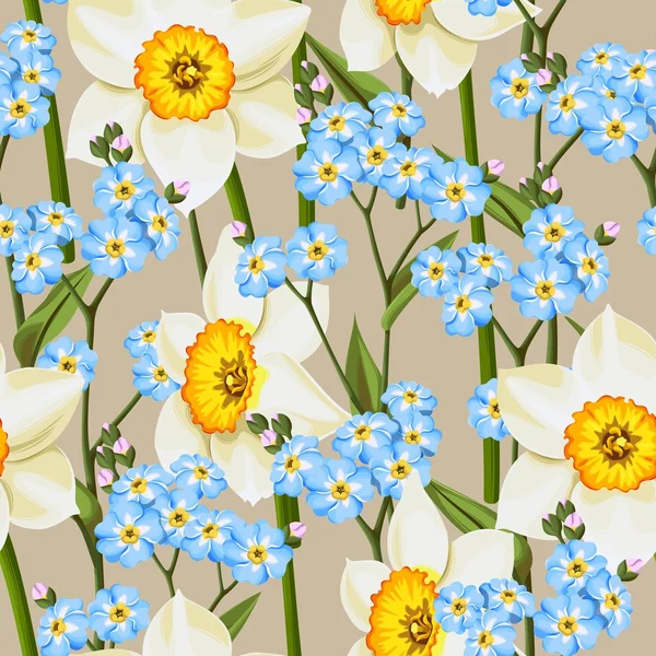 Forget me not and daffodil seamless — Stock Vector