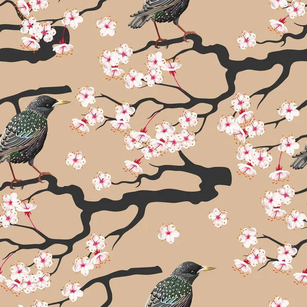 シームレスな満開の桜の枝 — ストックベクタ