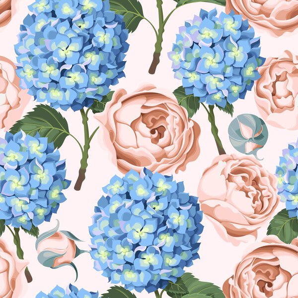 Hortensia y peonía sin costuras — Vector de stock