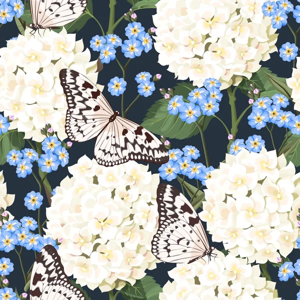 Hortensia en forget-me-not naadloze — Stockvector