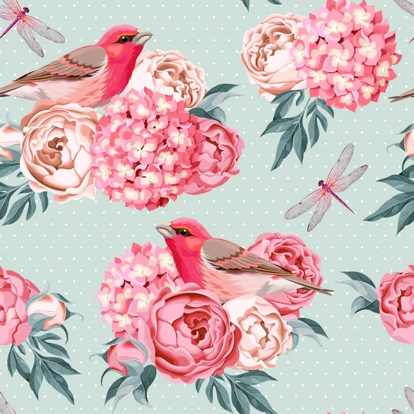 Vögel und Blumen nahtlos — Stockvektor