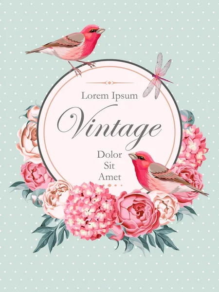 Beautiful vintage vector card with birds — Stock Vector