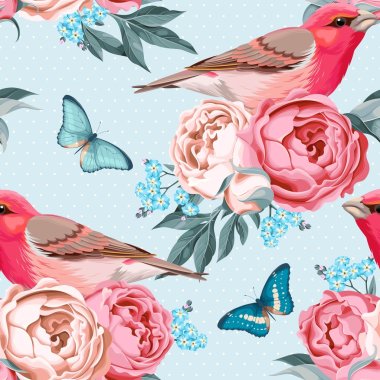 Birds and flowers seamless