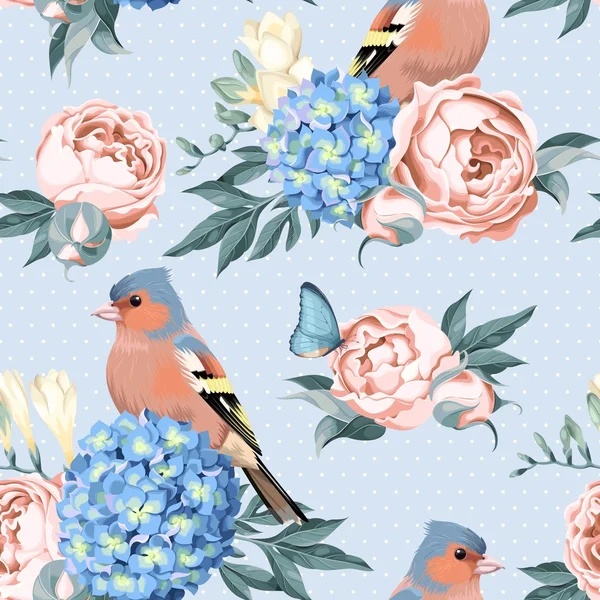 Oiseaux et fleurs sans couture — Image vectorielle