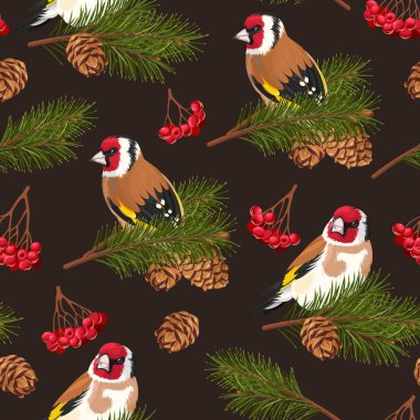 Seamless birds and spruce branches clipart