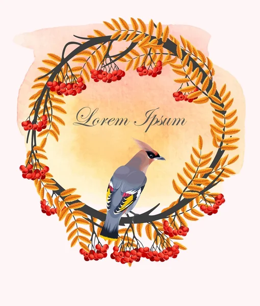 Rowan wreath with bird — Stock Vector