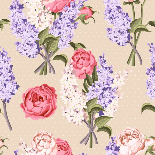 Pivoine et lilas sans couture — Image vectorielle