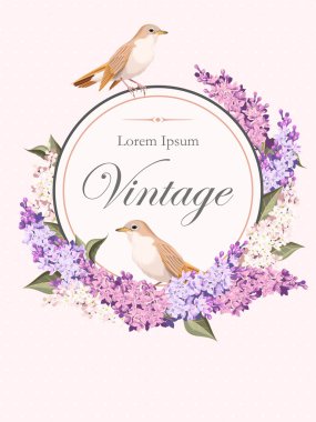 Vintage kartı leylak ve kuşlar