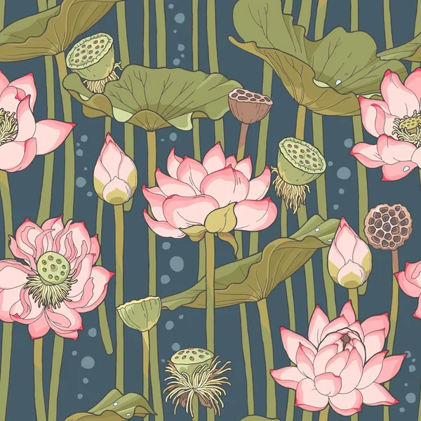 Blooming lotus seamless — Stock Vector