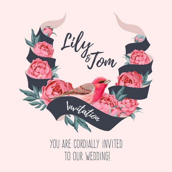 Wedding invitation with ribbon — Stock Vector