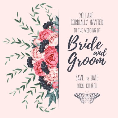 Düğün davetiyesi peonies ile