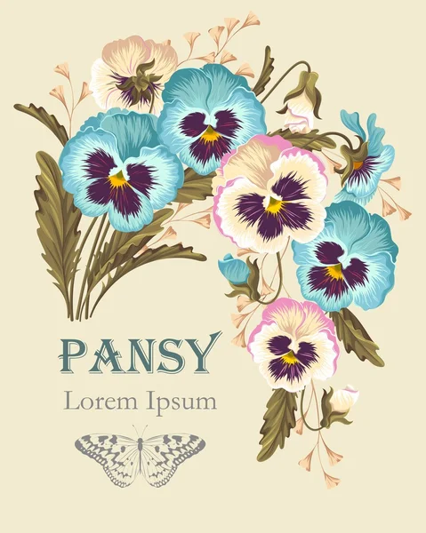 Vintage card with pansies — Stock Vector