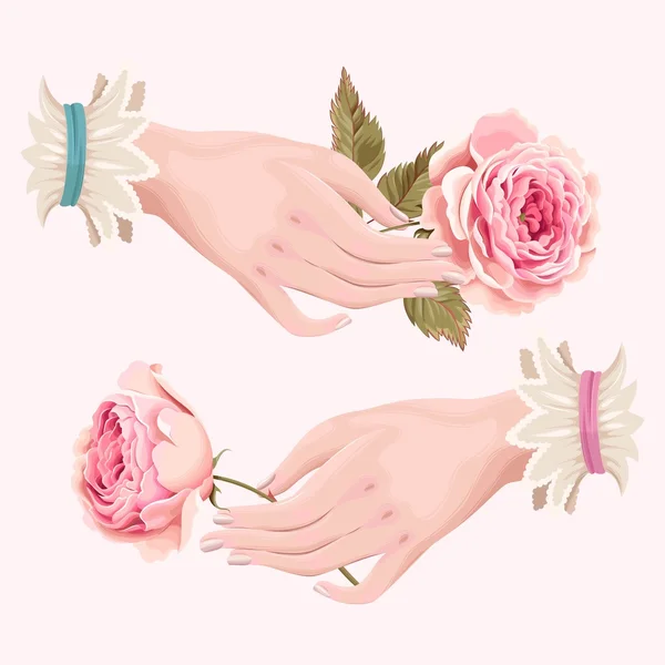 Εικονογράφηση του χεριού με τριαντάφυλλα — Διανυσματικό Αρχείο