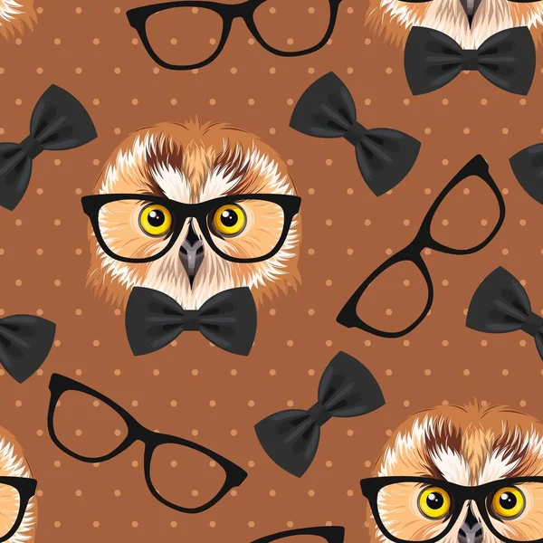 Owl with glasses seamless — Stock Vector