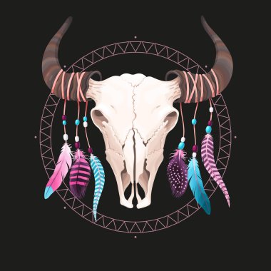 Buffalo skull with feathers clipart