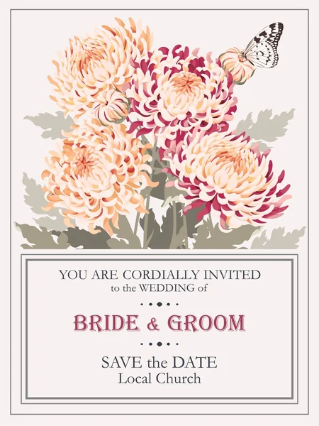 Invitación de boda con crisantemos — Vector de stock