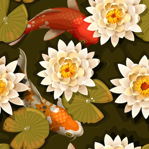 คาร์ปไร้รอยต่อและดอกบัว — ภาพเวกเตอร์สต็อก
