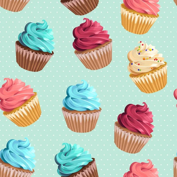 Nahtlose Cupcakes und Tupfen — Stockvektor
