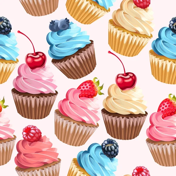 Cupcakes sans couture et pois — Image vectorielle