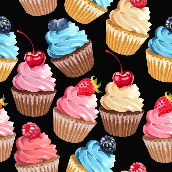 Seamless cupcakes and polka dot — Stock Vector