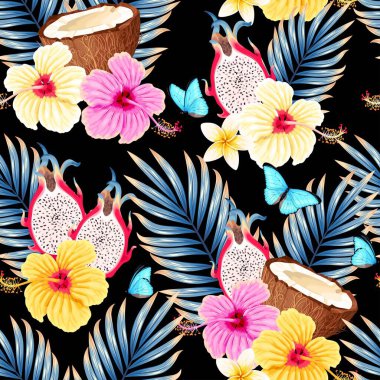 Meyve ve çiçeklerle kusursuz vektör deseni