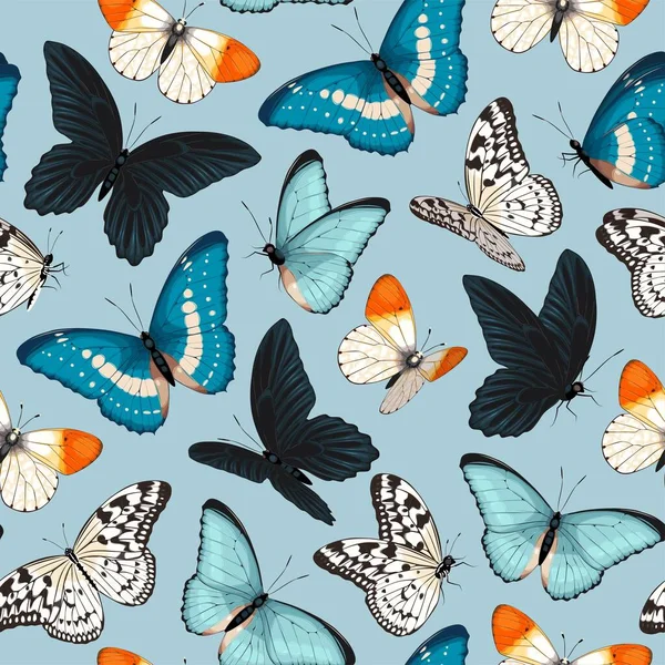 Mavi ve sarı kelebekli kusursuz desen — Stok Vektör