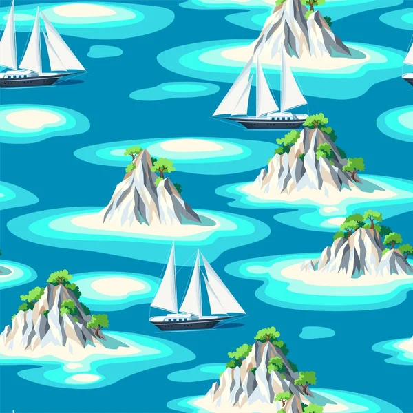 Patrón sin costura vectorial con islas y el mar — Vector de stock