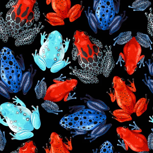 Διάνυσμα απρόσκοπτη μοτίβο με ζωντανά τροπικά βατράχια — Διανυσματικό Αρχείο